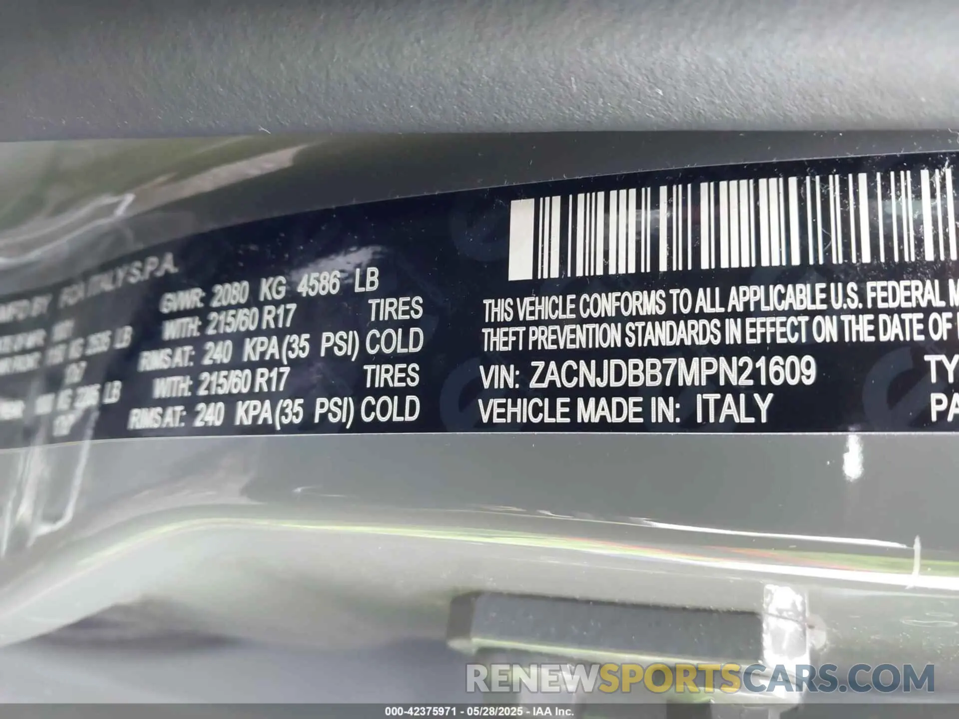 9 Photograph of a damaged car ZACNJDBB7MPN21609 JEEP RENEGADE 2021