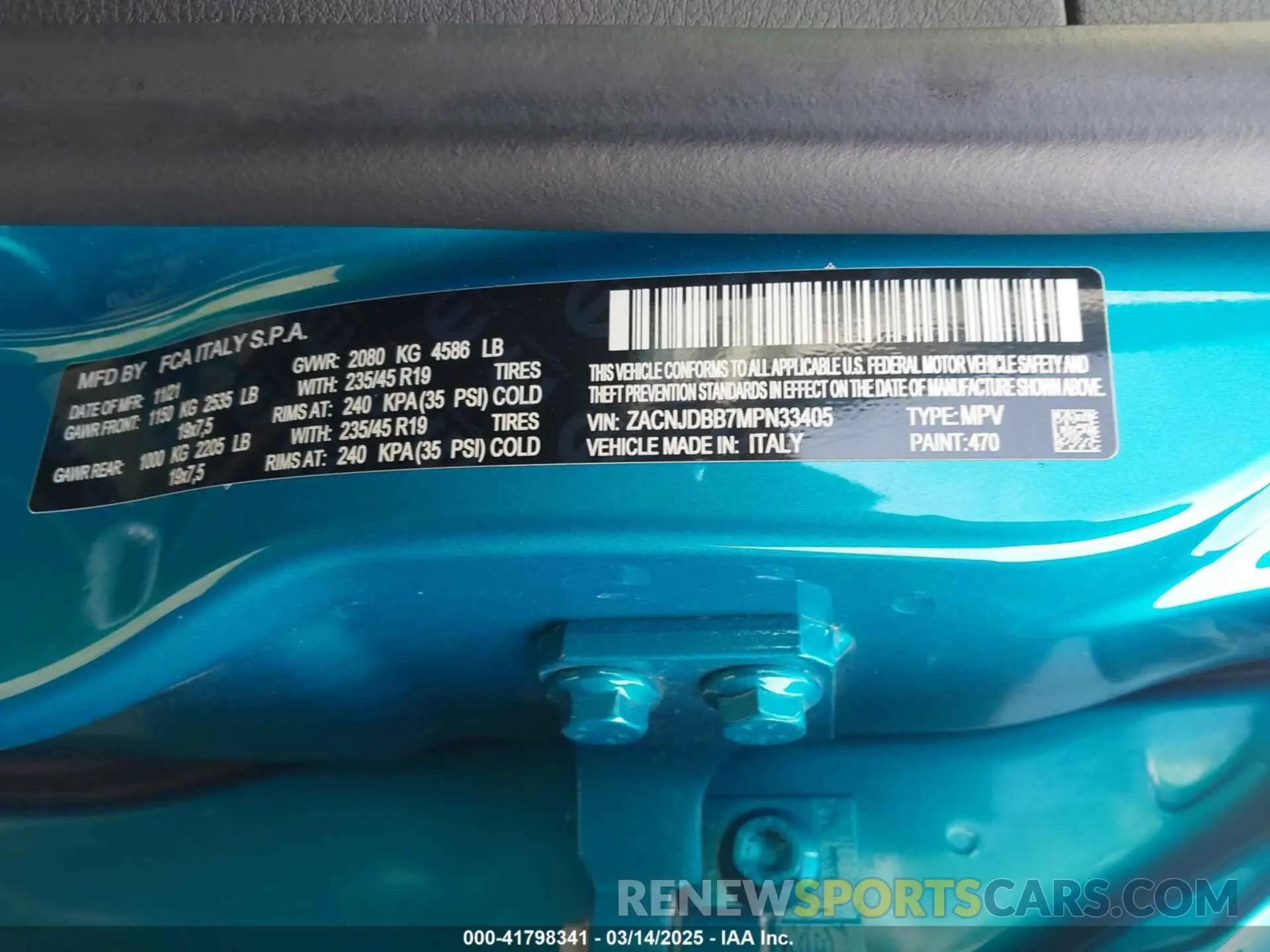 9 Photograph of a damaged car ZACNJDBB7MPN33405 JEEP RENEGADE 2021