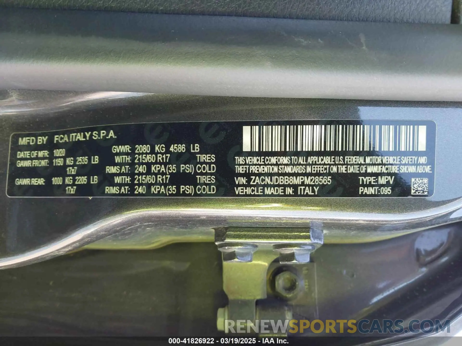 9 Photograph of a damaged car ZACNJDBB8MPM28565 JEEP RENEGADE 2021