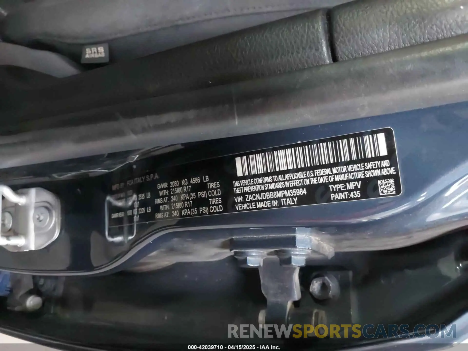 9 Photograph of a damaged car ZACNJDBB8MPM35984 JEEP RENEGADE 2021