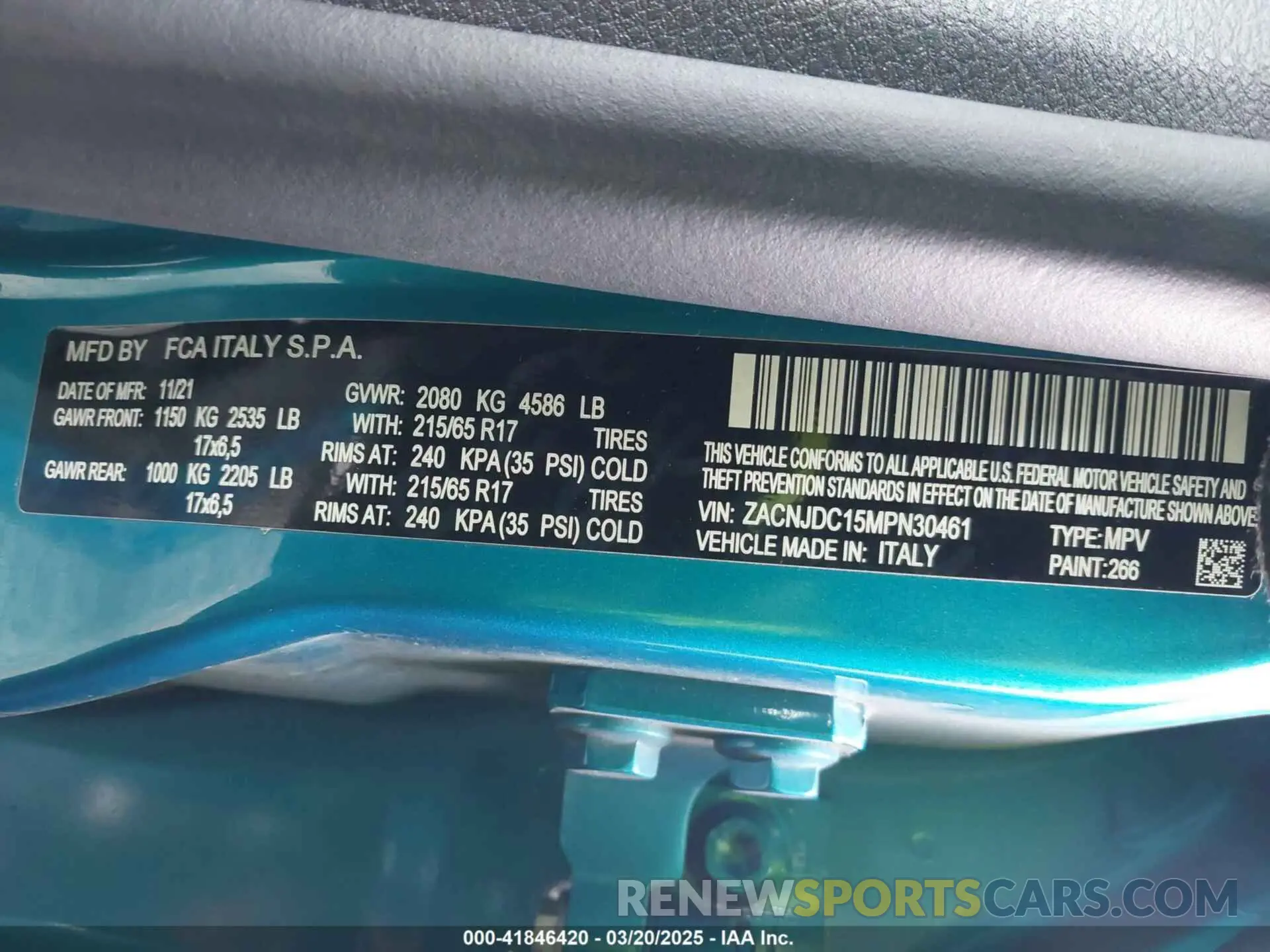 9 Photograph of a damaged car ZACNJDC15MPN30461 JEEP RENEGADE 2021