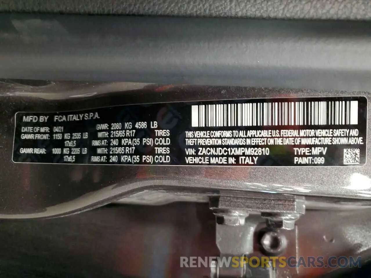 14 Photograph of a damaged car ZACNJDC1XMPM92810 JEEP RENEGADE 2021