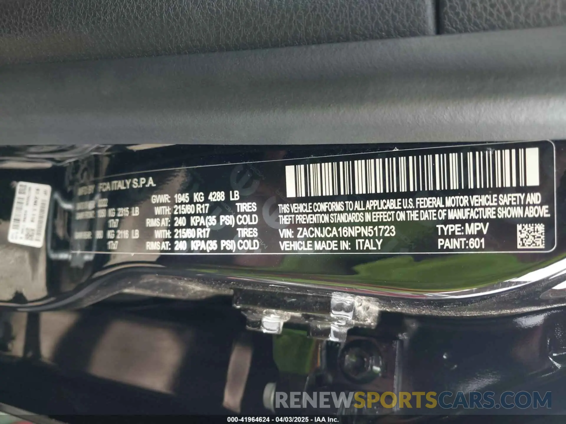 9 Photograph of a damaged car ZACNJCA16NPN51723 JEEP RENEGADE 2022