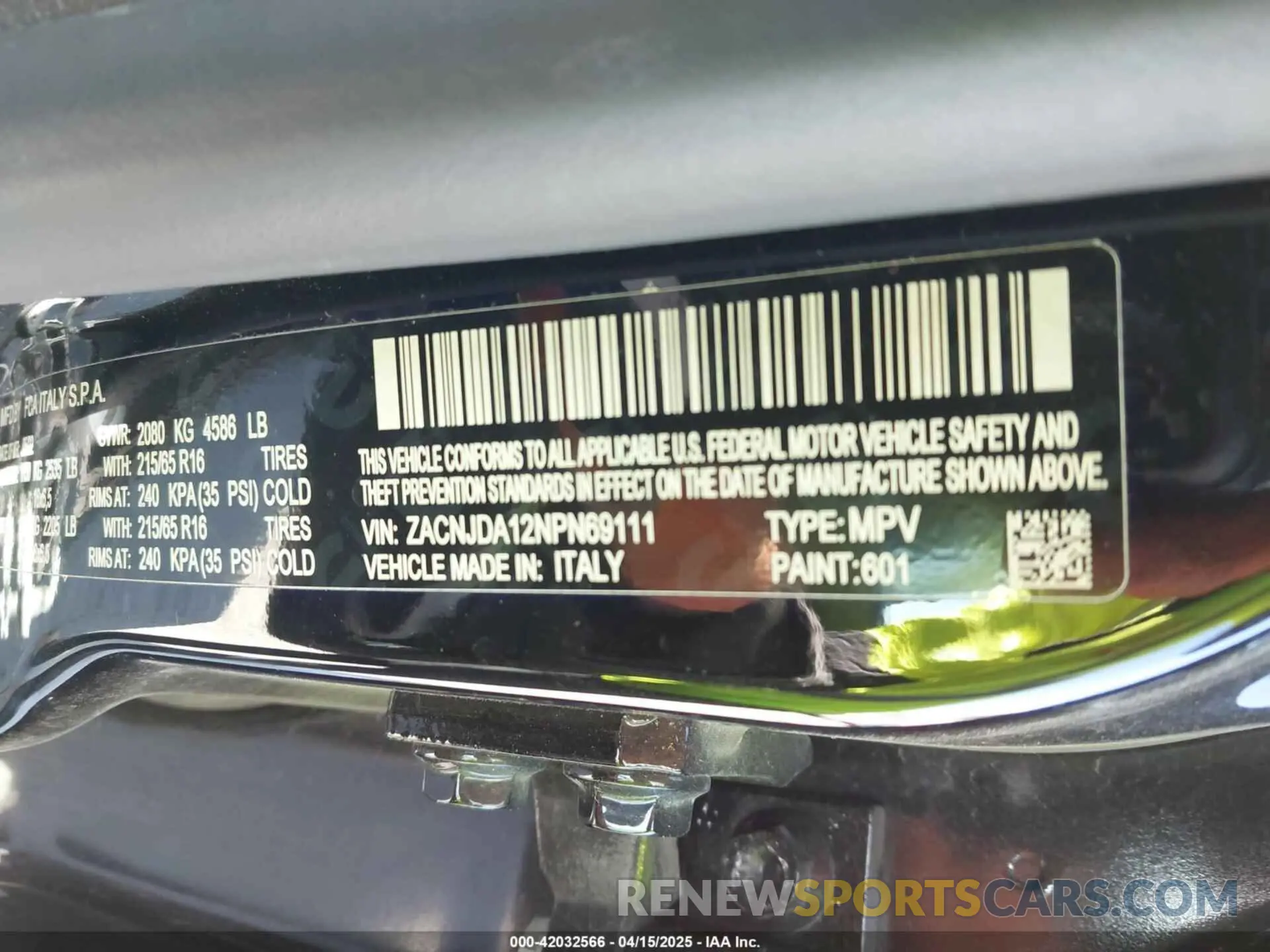 9 Photograph of a damaged car ZACNJDA12NPN69111 JEEP RENEGADE 2022
