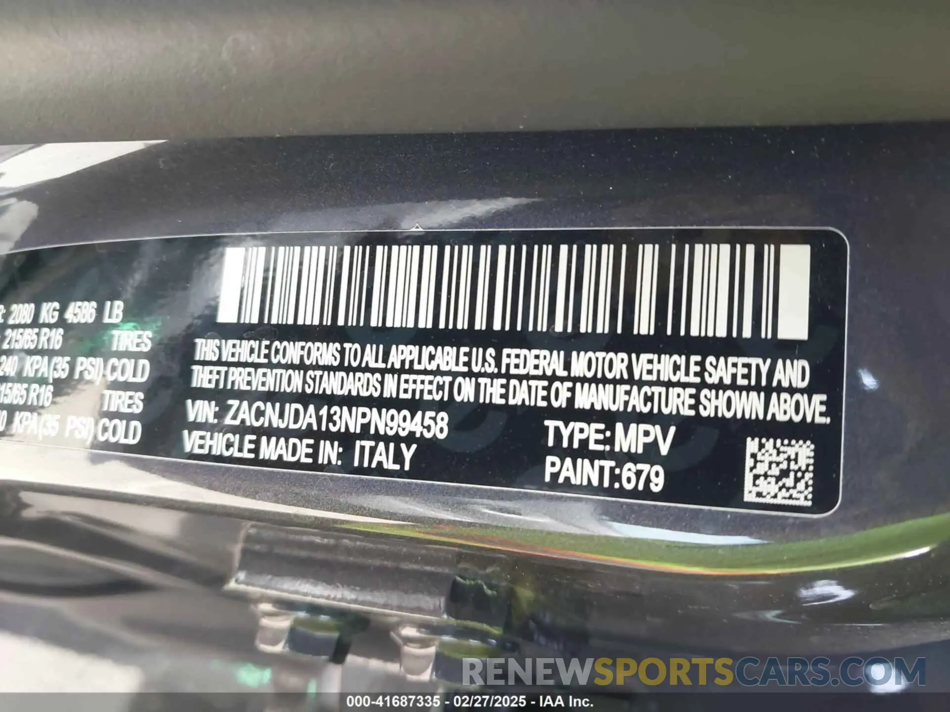 9 Photograph of a damaged car ZACNJDA13NPN99458 JEEP RENEGADE 2022