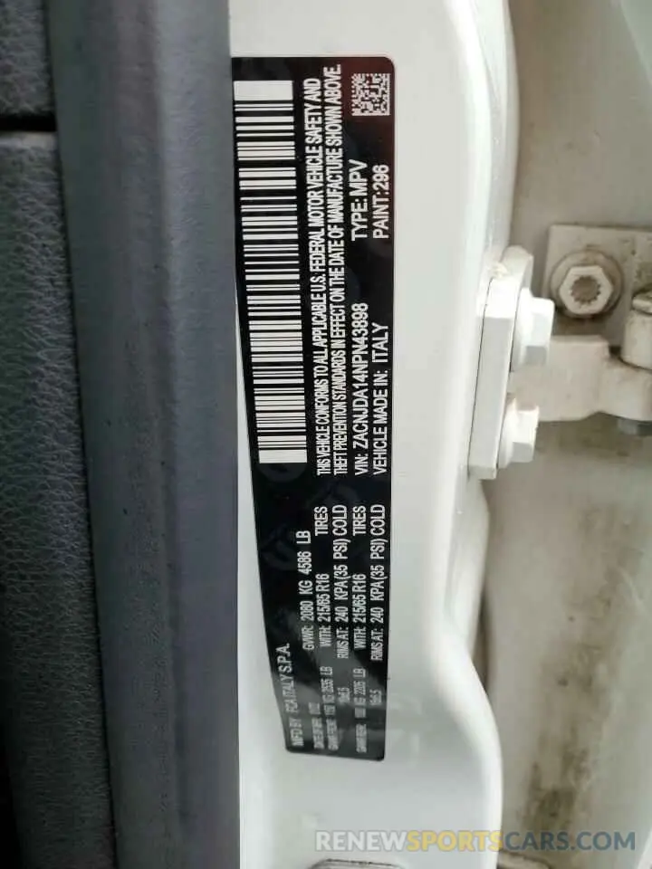 14 Photograph of a damaged car ZACNJDA14NPN43898 JEEP RENEGADE 2022