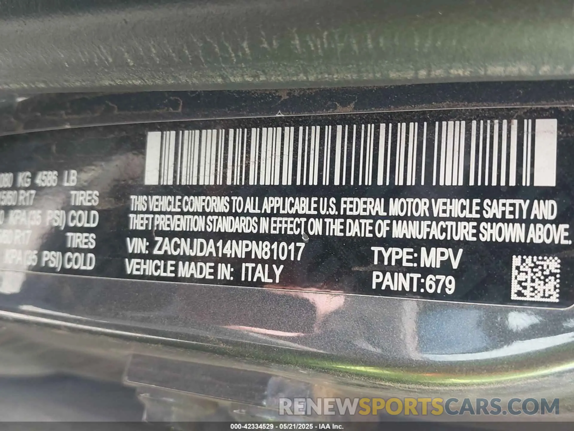 9 Photograph of a damaged car ZACNJDA14NPN81017 JEEP RENEGADE 2022