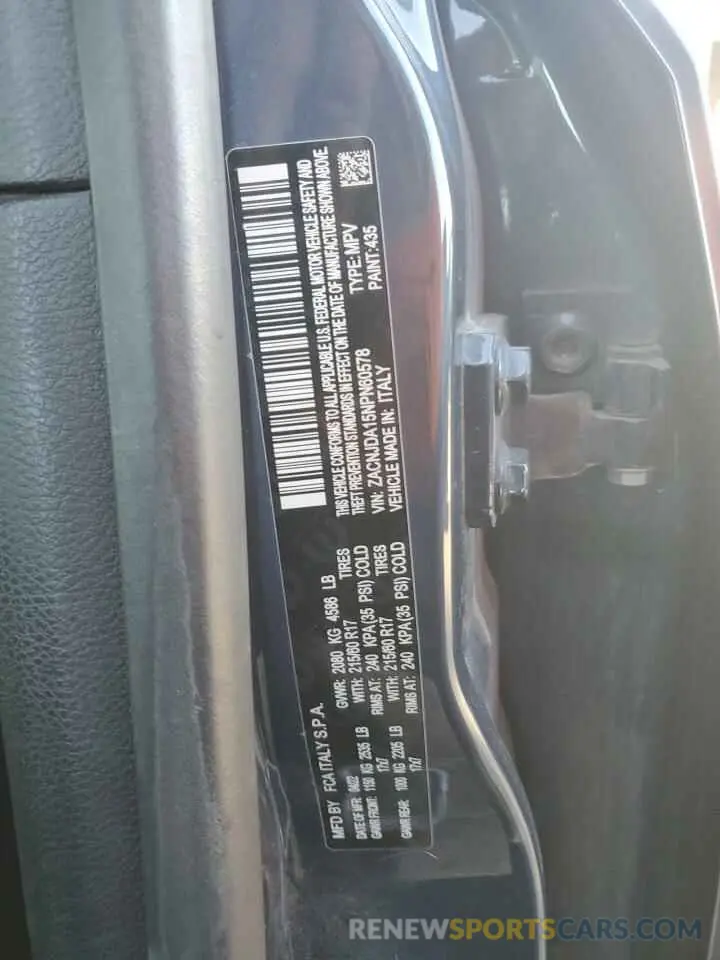 15 Photograph of a damaged car ZACNJDA15NPN60578 JEEP RENEGADE 2022