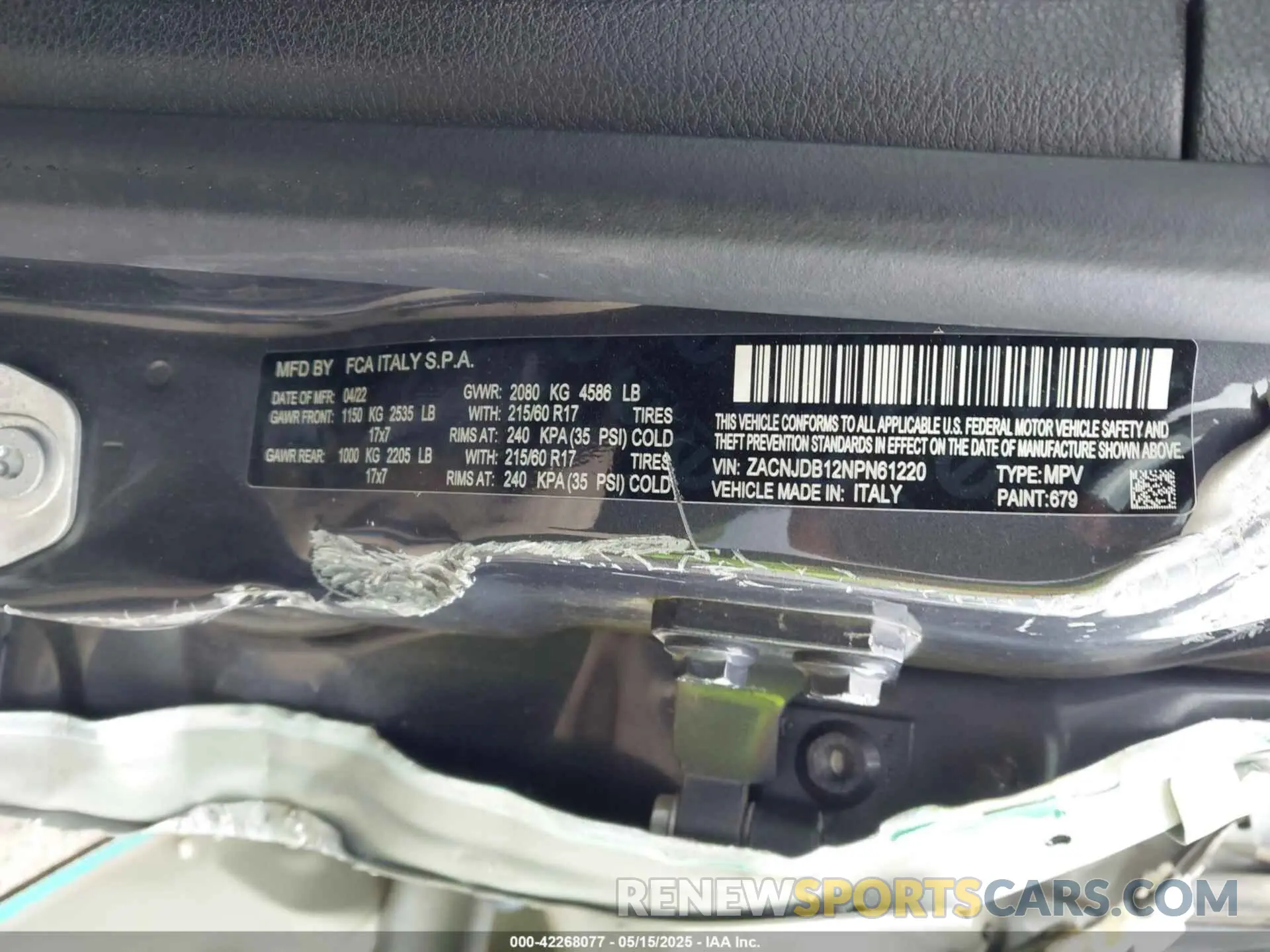 9 Photograph of a damaged car ZACNJDB12NPN61220 JEEP RENEGADE 2022