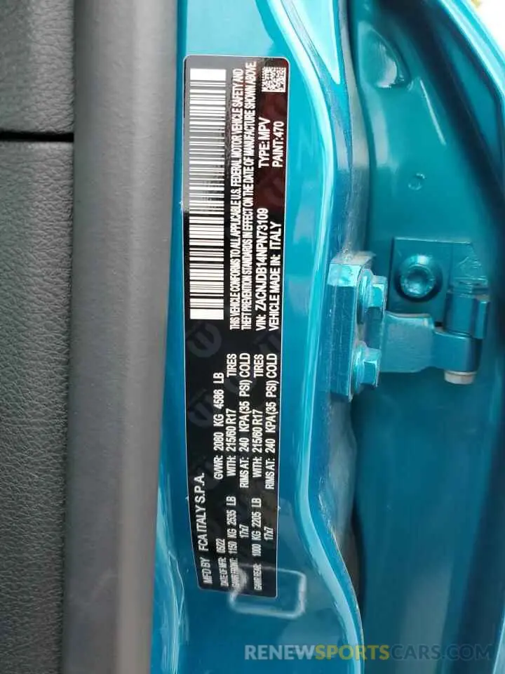 12 Photograph of a damaged car ZACNJDB14NPN73109 JEEP RENEGADE 2022