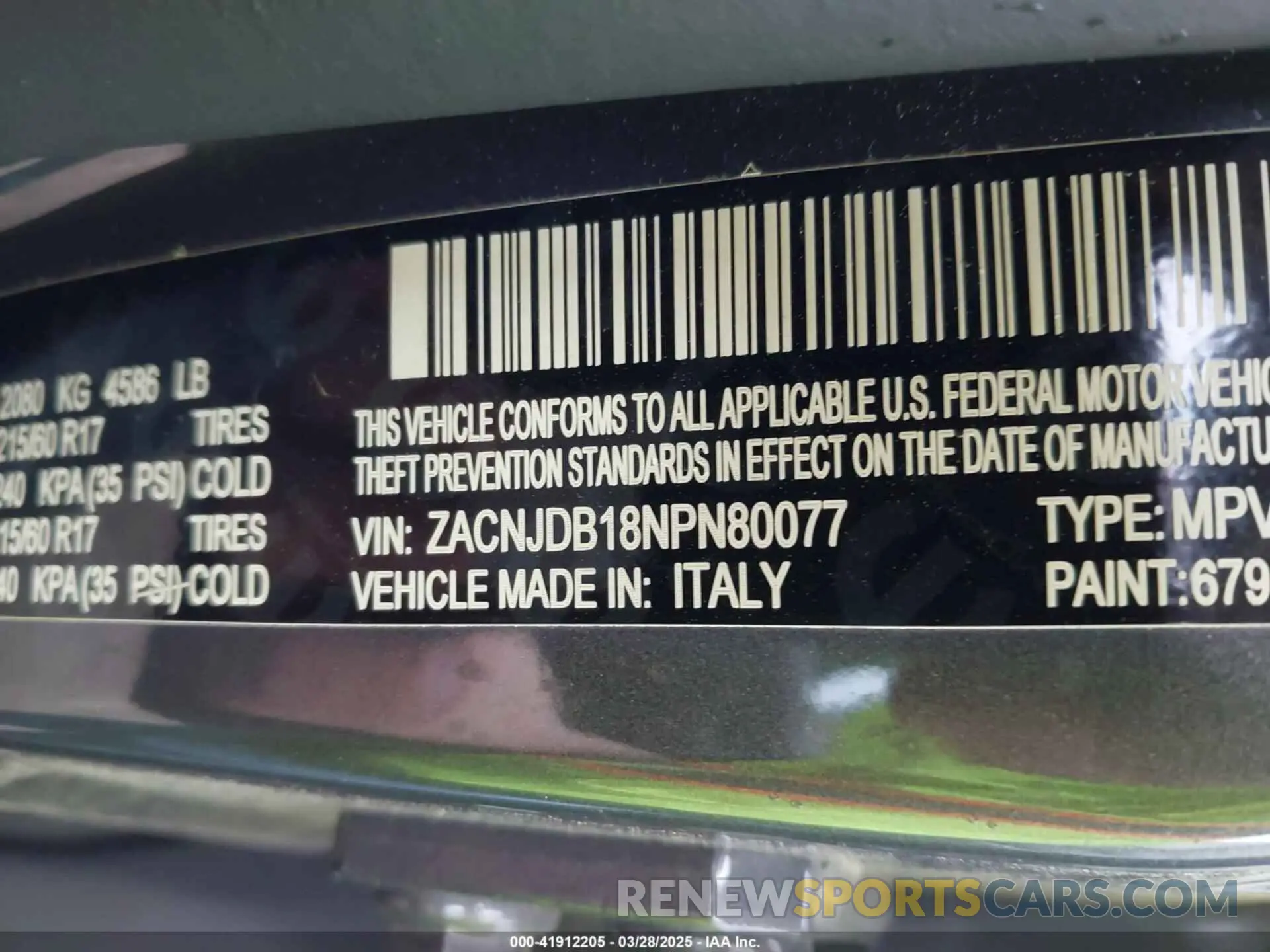 9 Photograph of a damaged car ZACNJDB18NPN80077 JEEP RENEGADE 2022