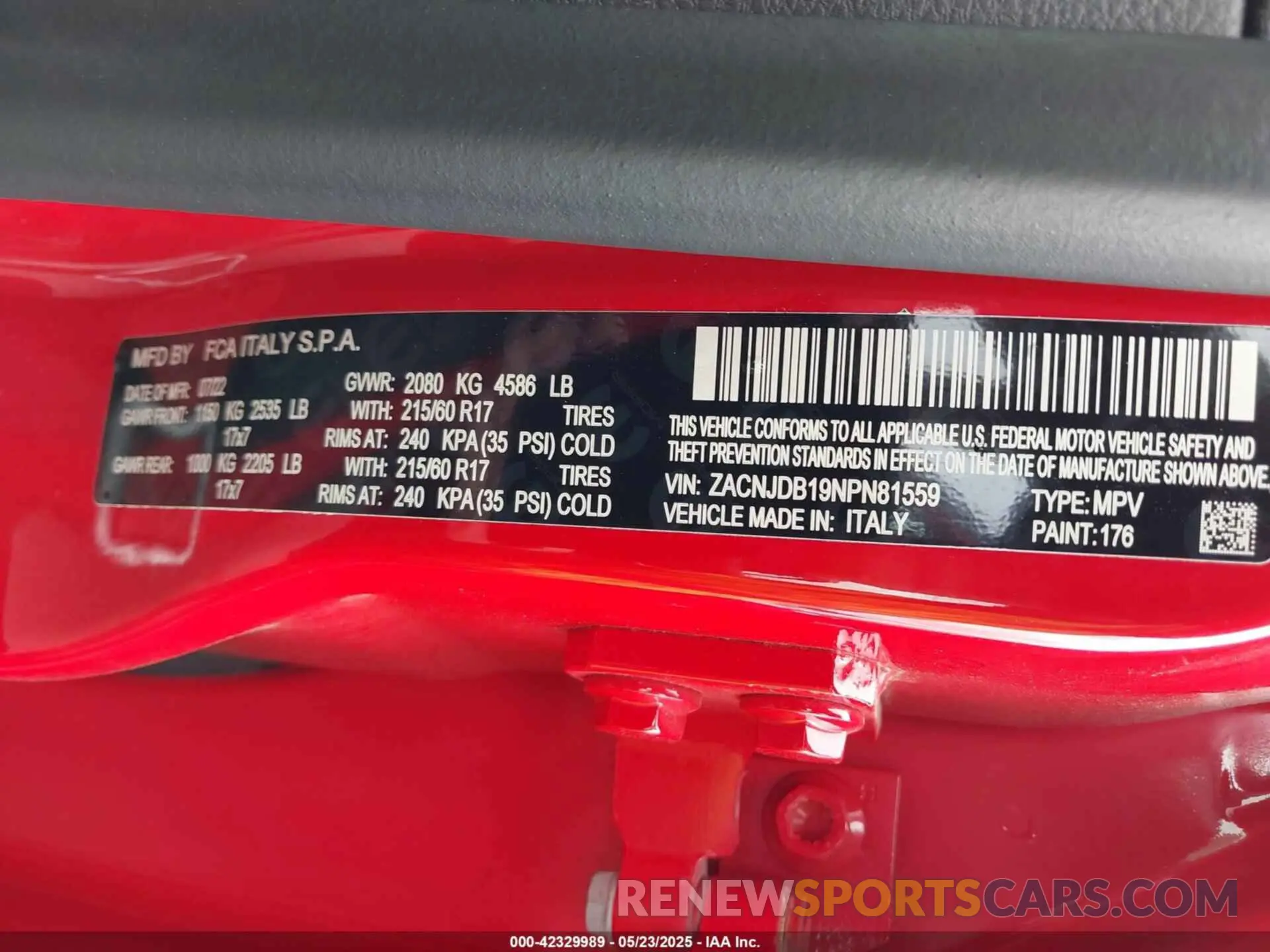 9 Photograph of a damaged car ZACNJDB19NPN81559 JEEP RENEGADE 2022