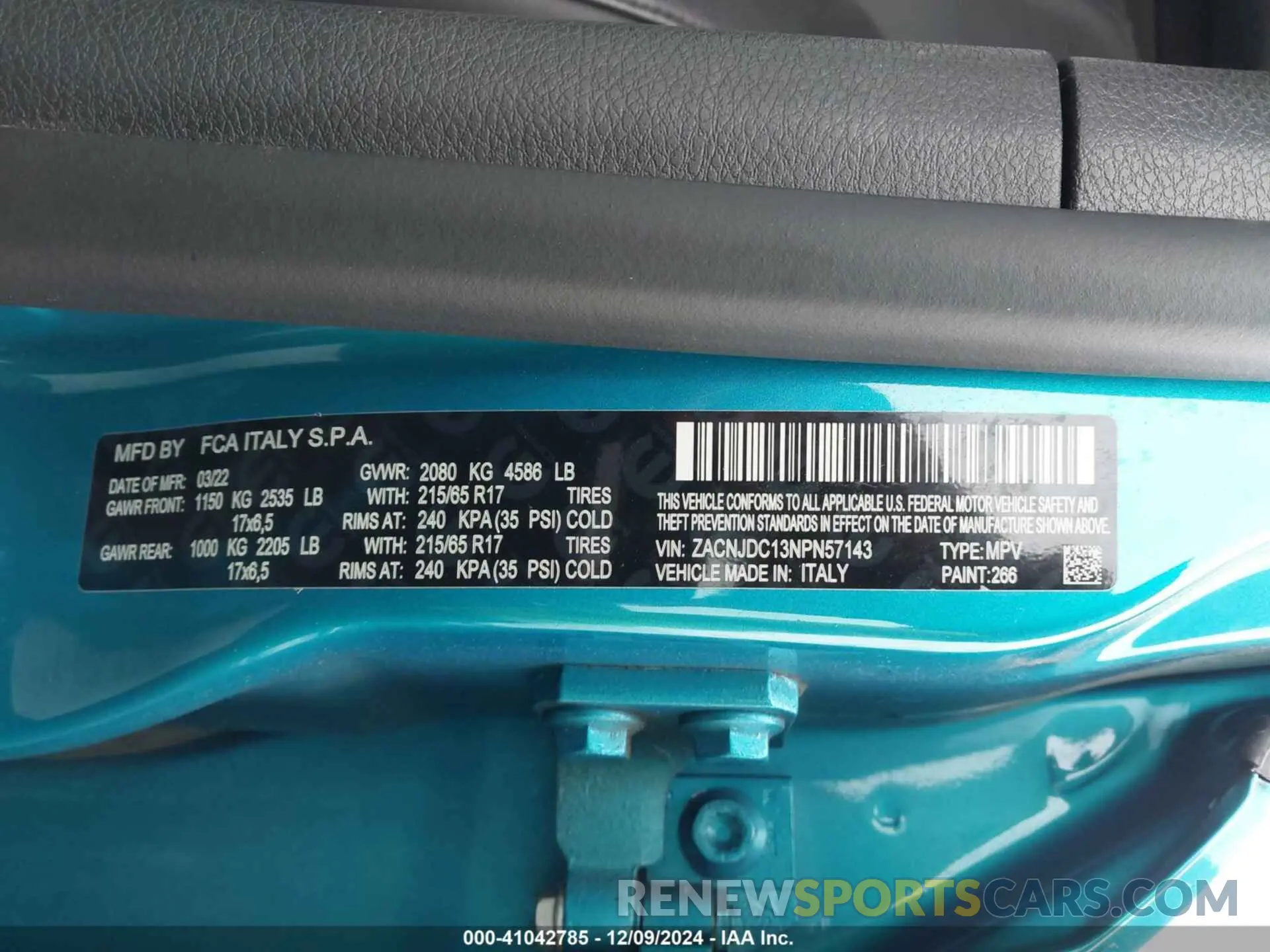 9 Photograph of a damaged car ZACNJDC13NPN57143 JEEP RENEGADE 2022