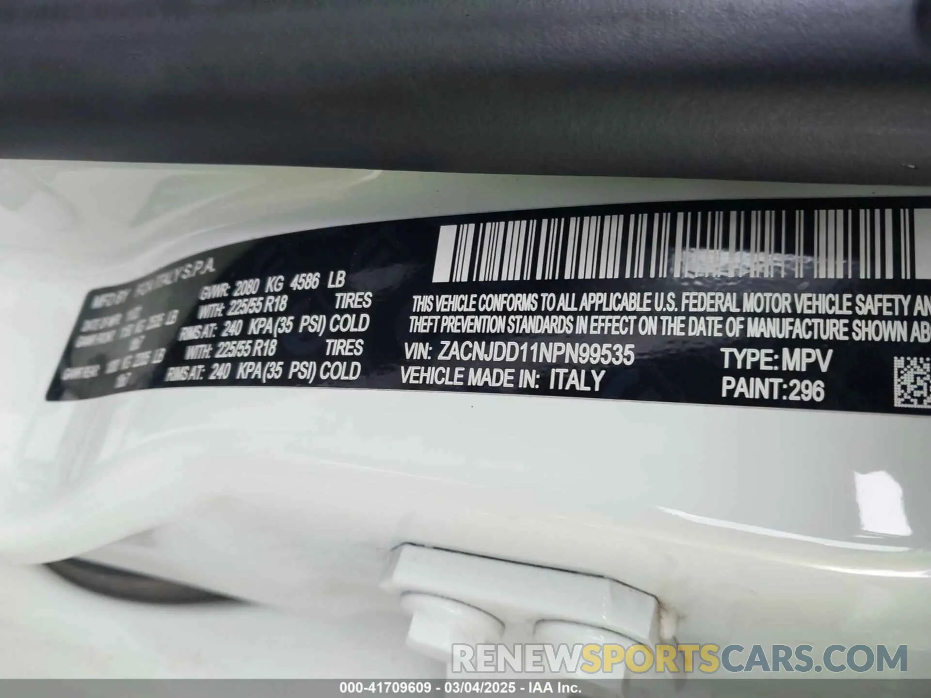 9 Photograph of a damaged car ZACNJDD11NPN99535 JEEP RENEGADE 2022