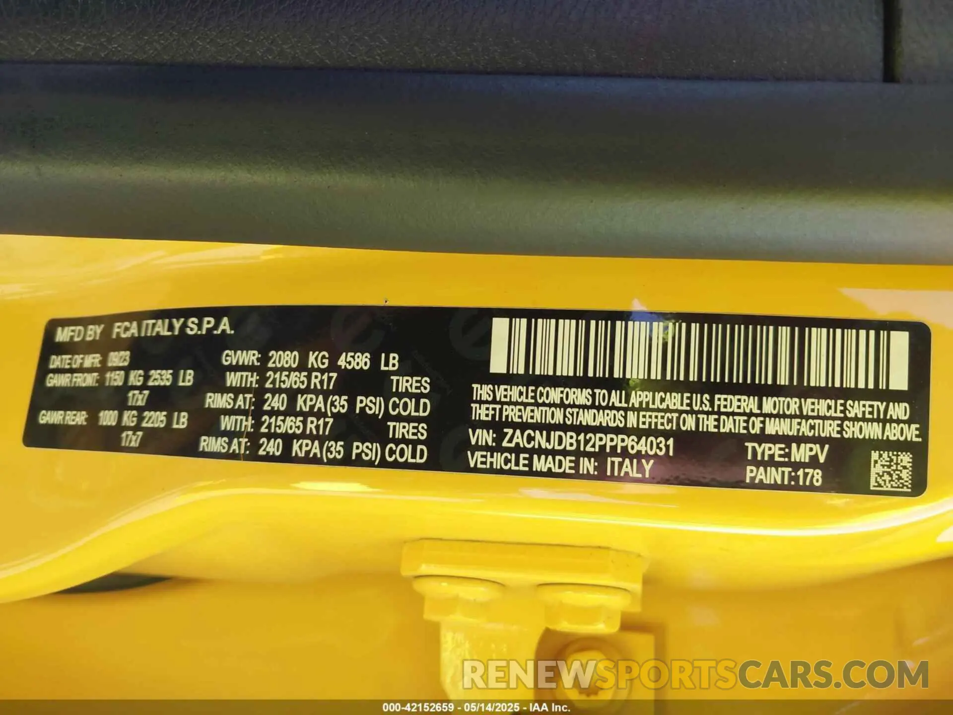 9 Photograph of a damaged car ZACNJDB12PPP64031 JEEP RENEGADE 2023