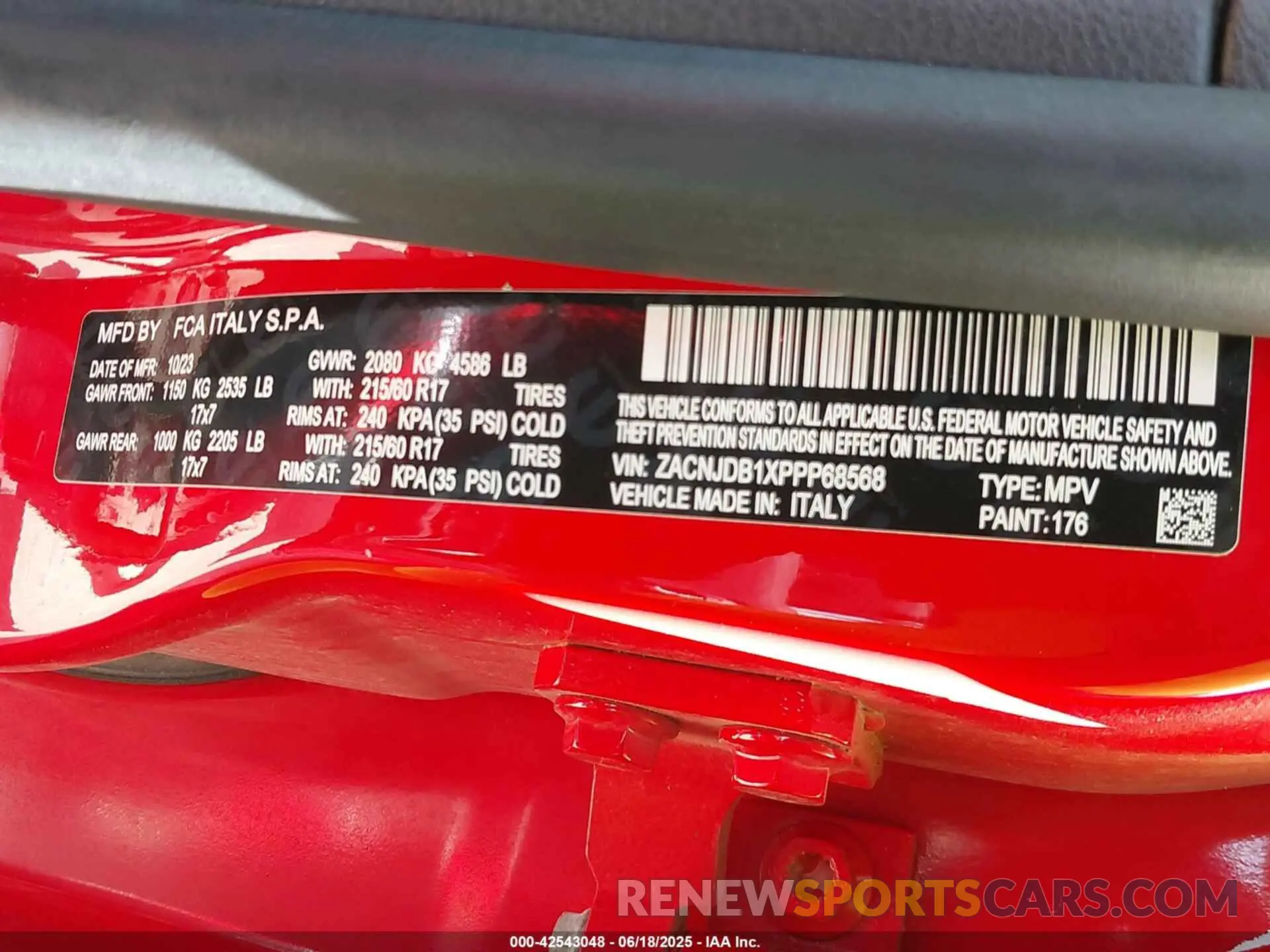 9 Photograph of a damaged car ZACNJDB1XPPP68568 JEEP RENEGADE 2023
