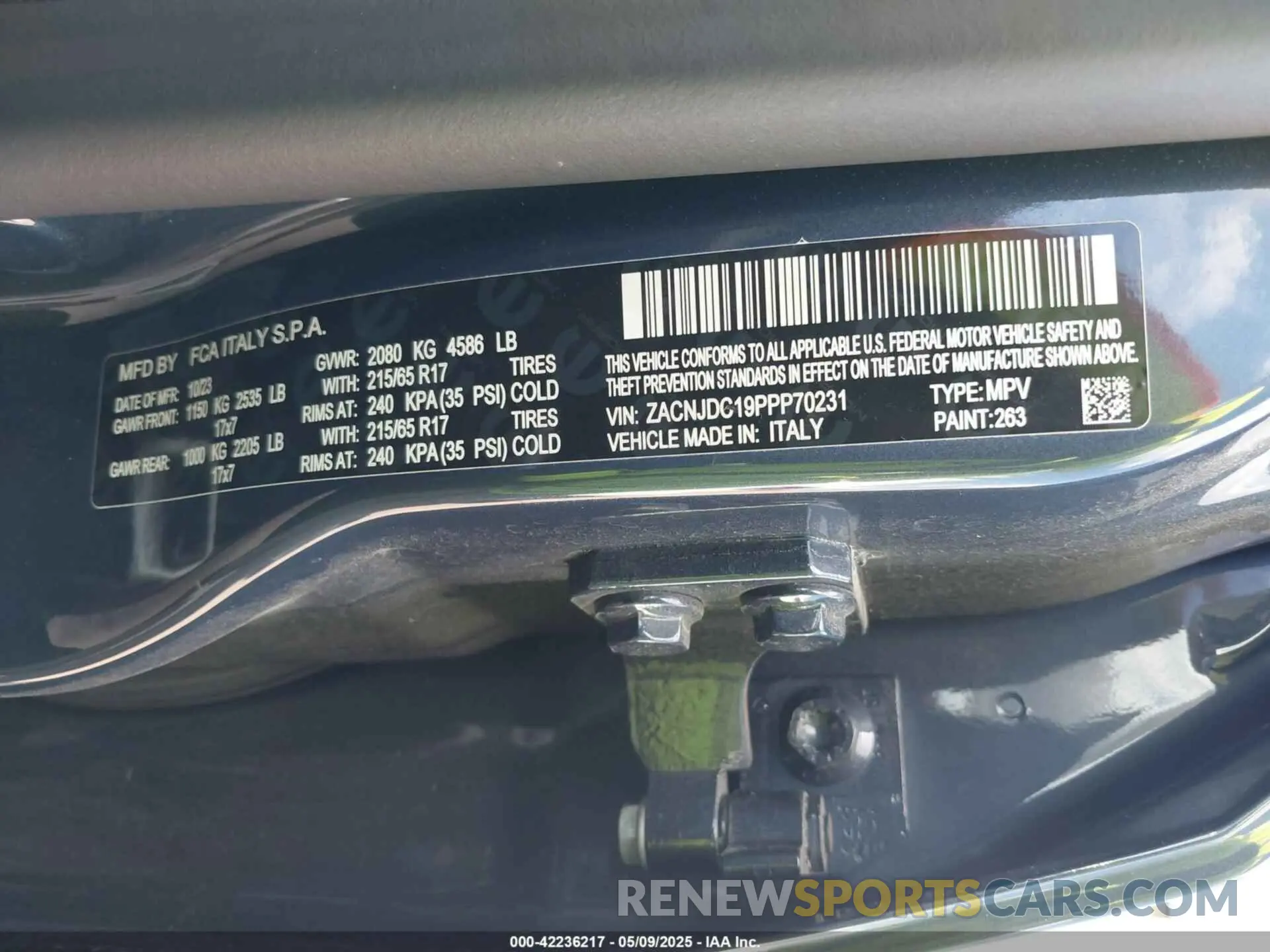 9 Photograph of a damaged car ZACNJDC19PPP70231 JEEP RENEGADE 2023