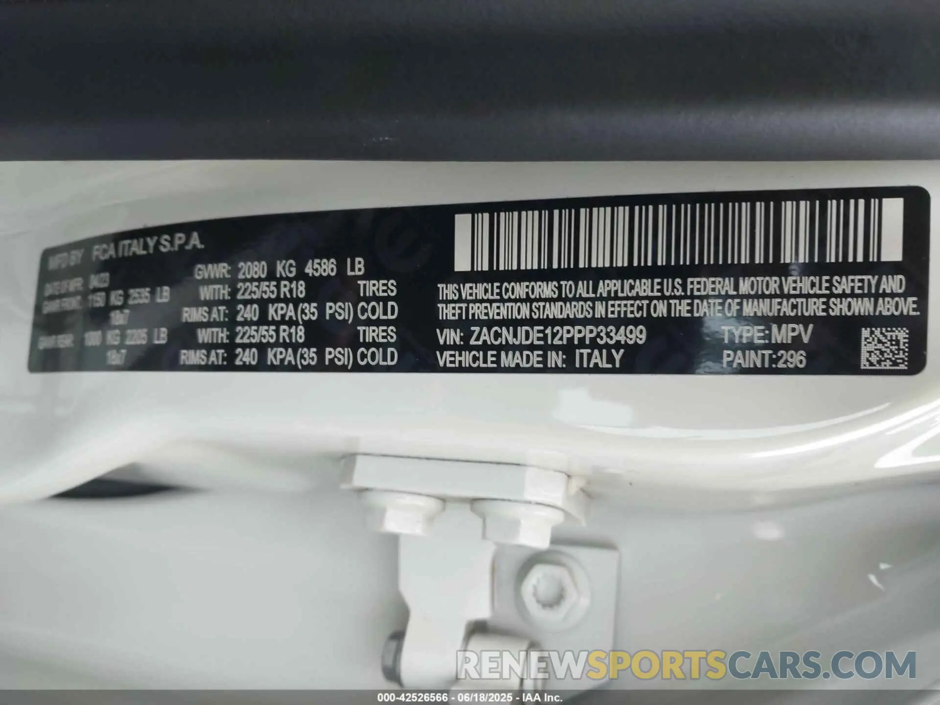 9 Photograph of a damaged car ZACNJDE12PPP33499 JEEP RENEGADE 2023