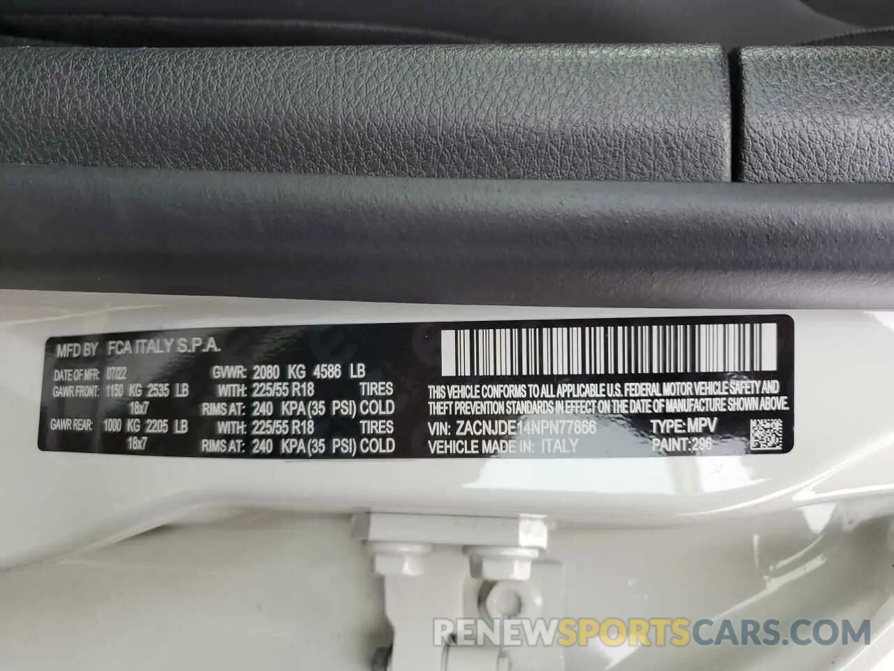 12 Photograph of a damaged car ZACNJDE14NPN77866 JEEP RENEGADE A 2022