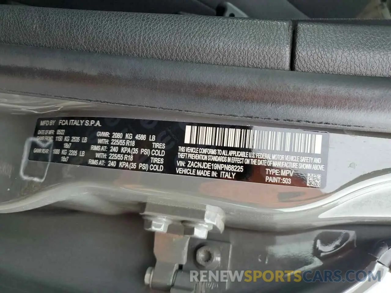 15 Photograph of a damaged car ZACNJDE19NPN68225 JEEP RENEGADE A 2022