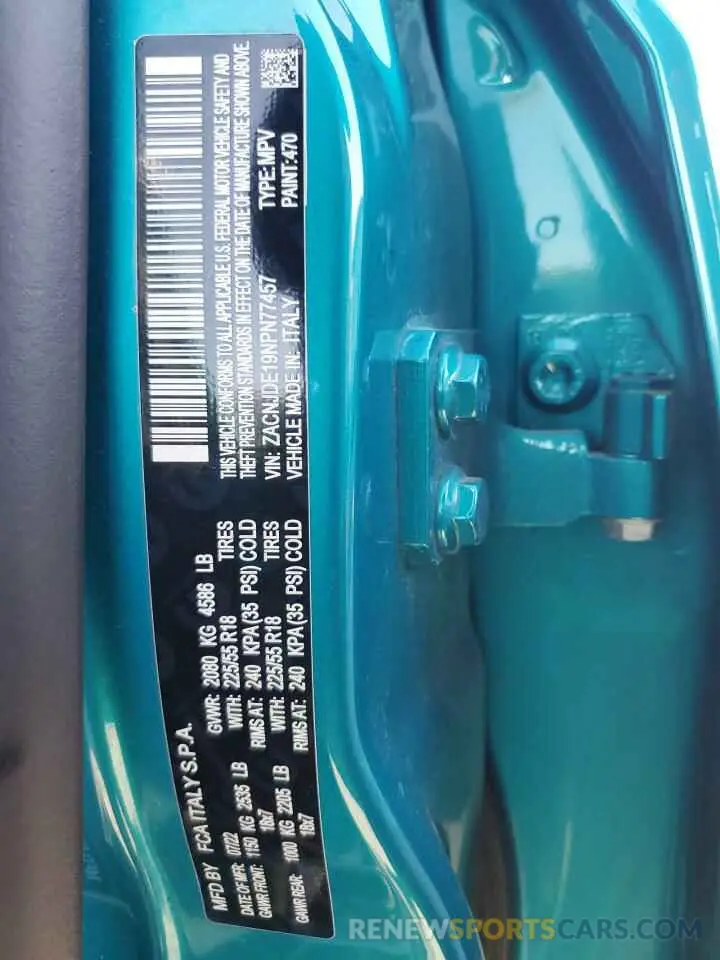 13 Photograph of a damaged car ZACNJDE19NPN77457 JEEP RENEGADE A 2022