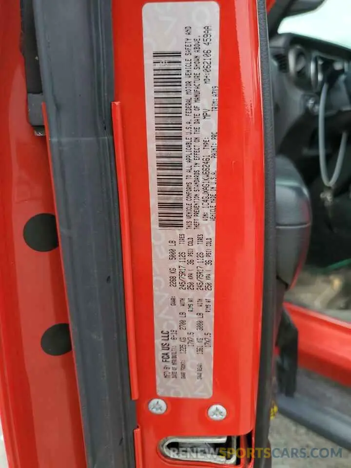 14 Photograph of a damaged car 1C4GJXAG1KW662461 JEEP WRANGLER 2019