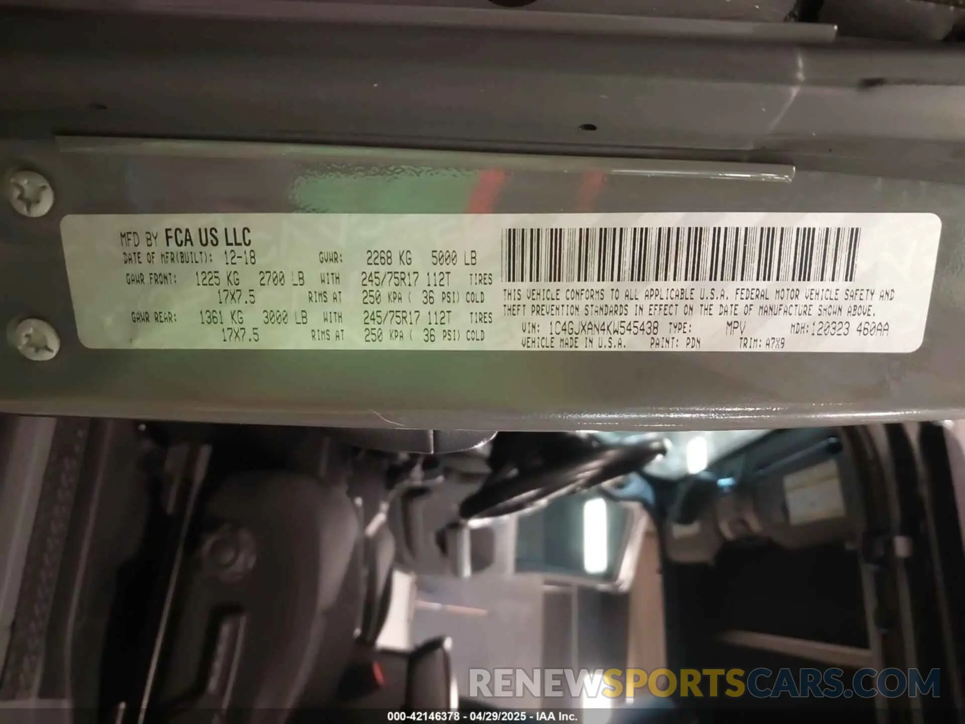 9 Photograph of a damaged car 1C4GJXAN4KW545438 JEEP WRANGLER 2019