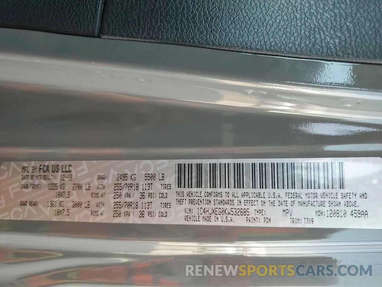 13 Photograph of a damaged car 1C4HJXEG0KW532685 JEEP WRANGLER 2019