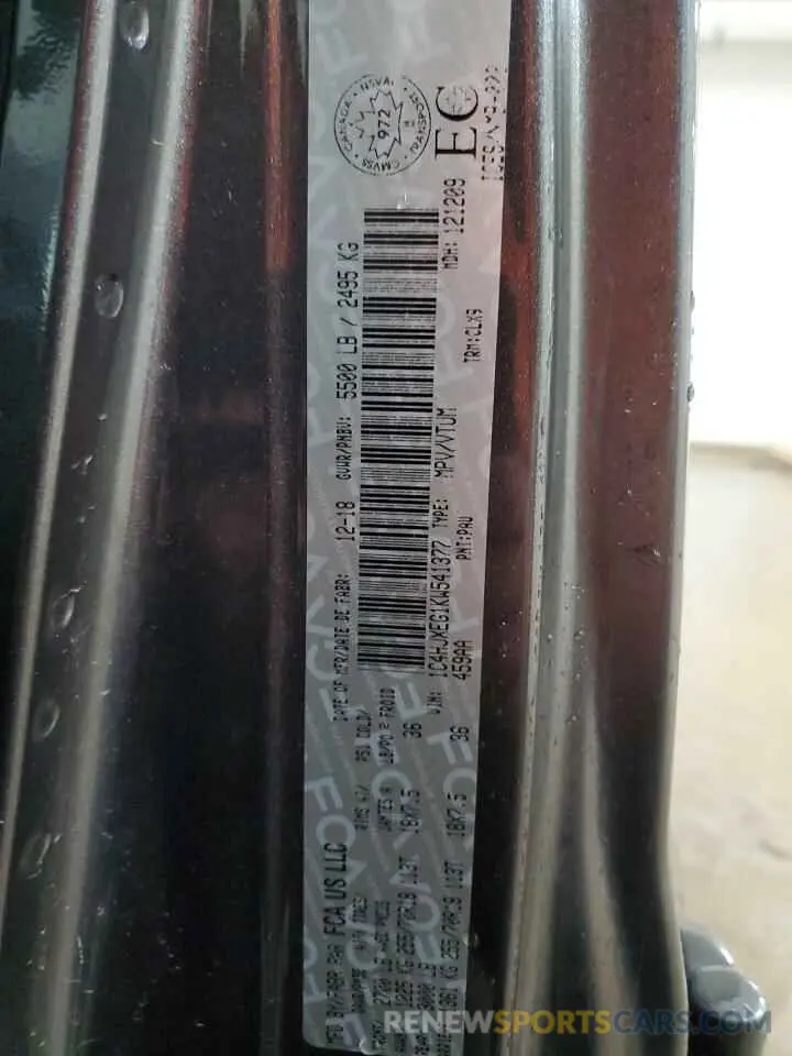13 Photograph of a damaged car 1C4HJXEG1KW541377 JEEP WRANGLER 2019