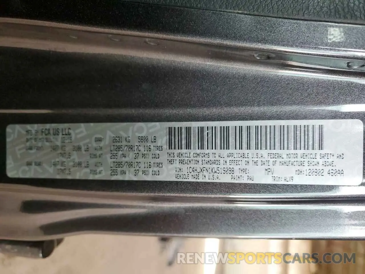 12 Photograph of a damaged car 1C4HJXFN1KW519098 JEEP WRANGLER 2019