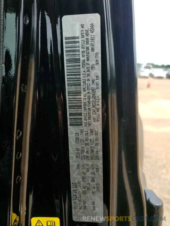 13 Photograph of a damaged car 1C4HJXEG9LW243287 JEEP WRANGLER 2020