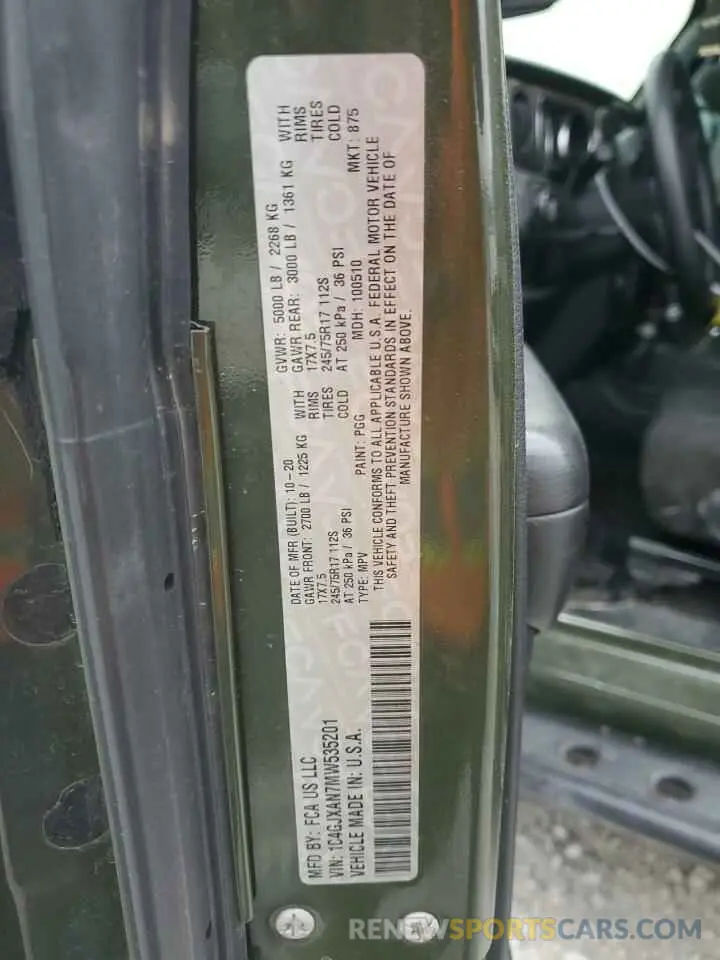 13 Photograph of a damaged car 1C4GJXAN7MW535201 JEEP WRANGLER 2021
