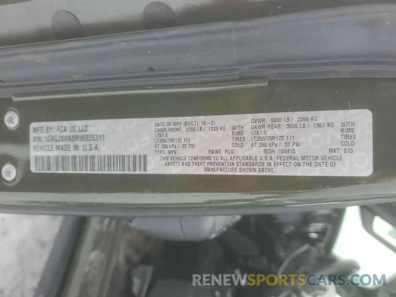 13 Photograph of a damaged car 1C4GJXAN8MW856311 JEEP WRANGLER 2021