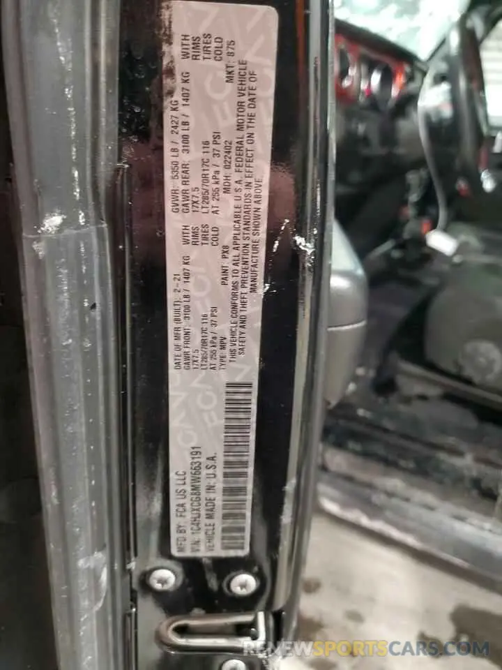 13 Photograph of a damaged car 1C4HJXCG8MW663191 JEEP WRANGLER 2021