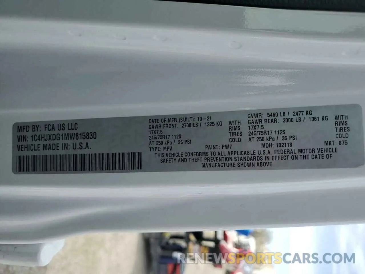 13 Photograph of a damaged car 1C4HJXDG1MW815830 JEEP WRANGLER 2021