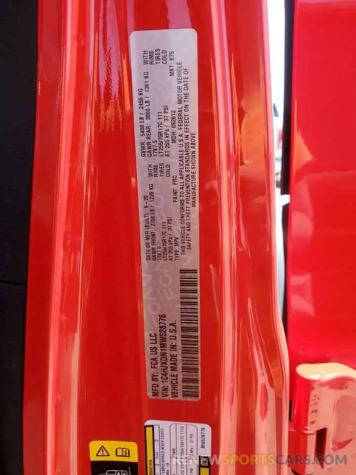 12 Photograph of a damaged car 1C4HJXDN1MW528776 JEEP WRANGLER 2021