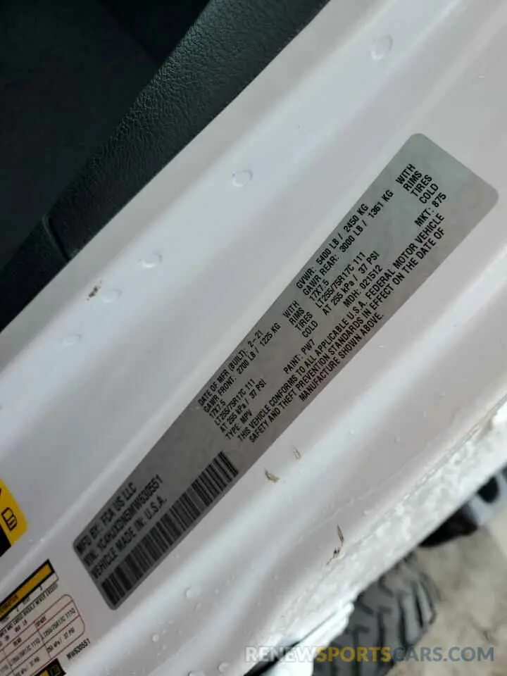 14 Photograph of a damaged car 1C4HJXDN5MW630551 JEEP WRANGLER 2021