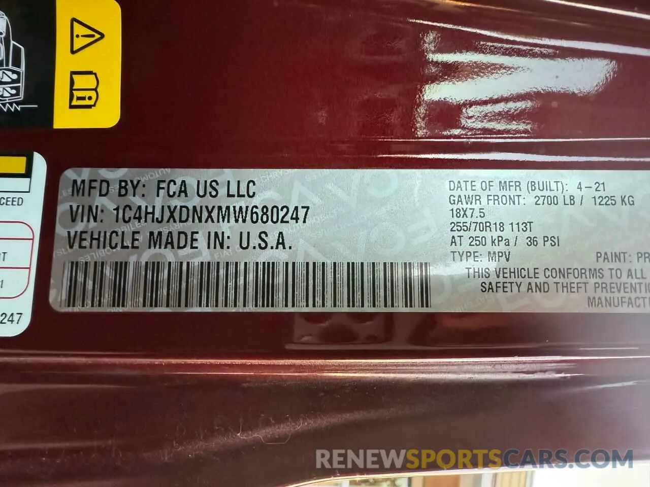 10 Photograph of a damaged car 1C4HJXDNXMW680247 JEEP WRANGLER 2021