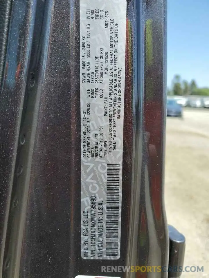 12 Photograph of a damaged car 1C4HJXDNXMW795690 JEEP WRANGLER 2021