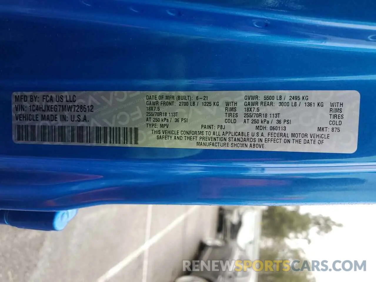 13 Photograph of a damaged car 1C4HJXEG7MW728612 JEEP WRANGLER 2021