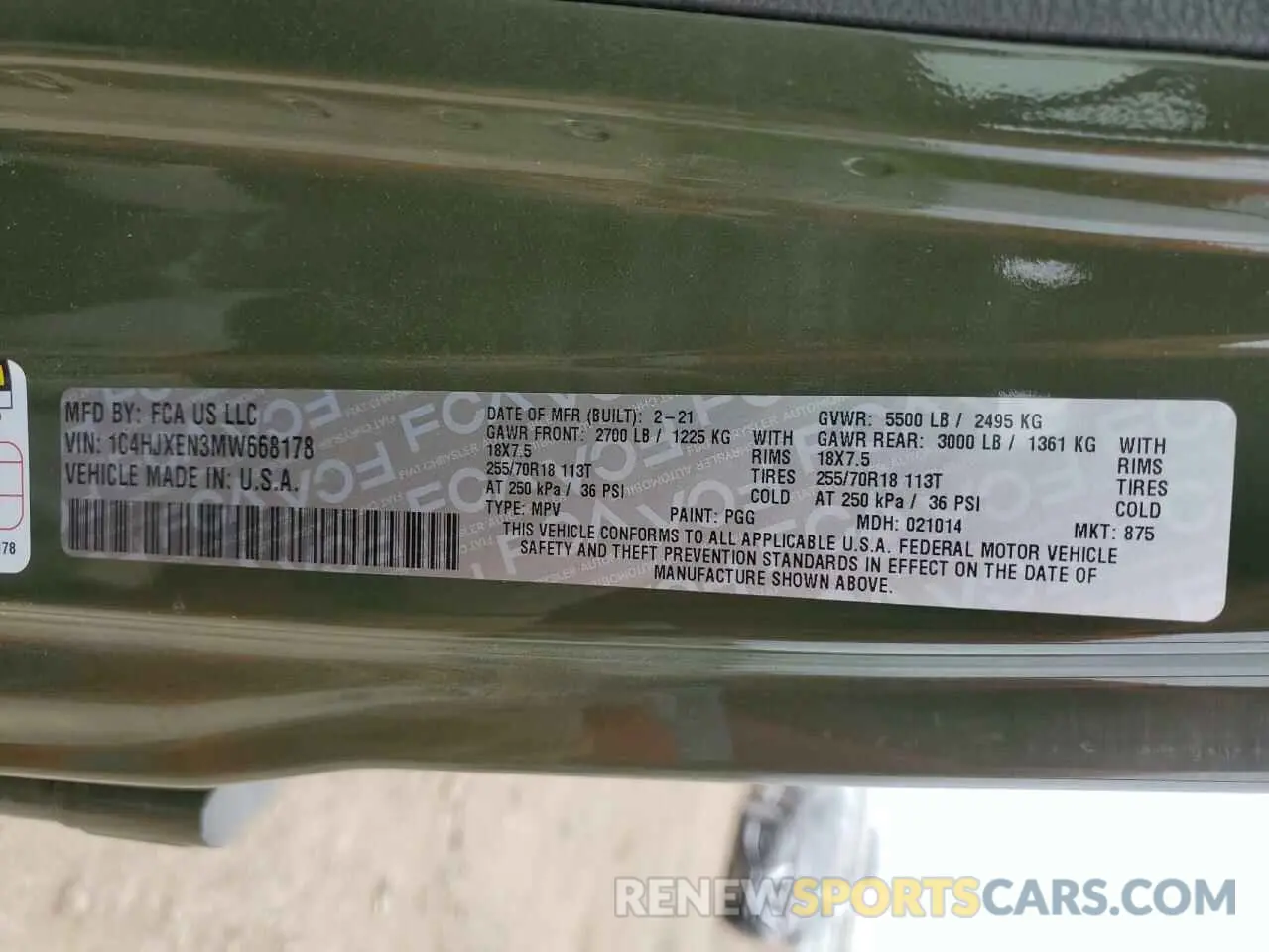 13 Photograph of a damaged car 1C4HJXEN3MW668178 JEEP WRANGLER 2021