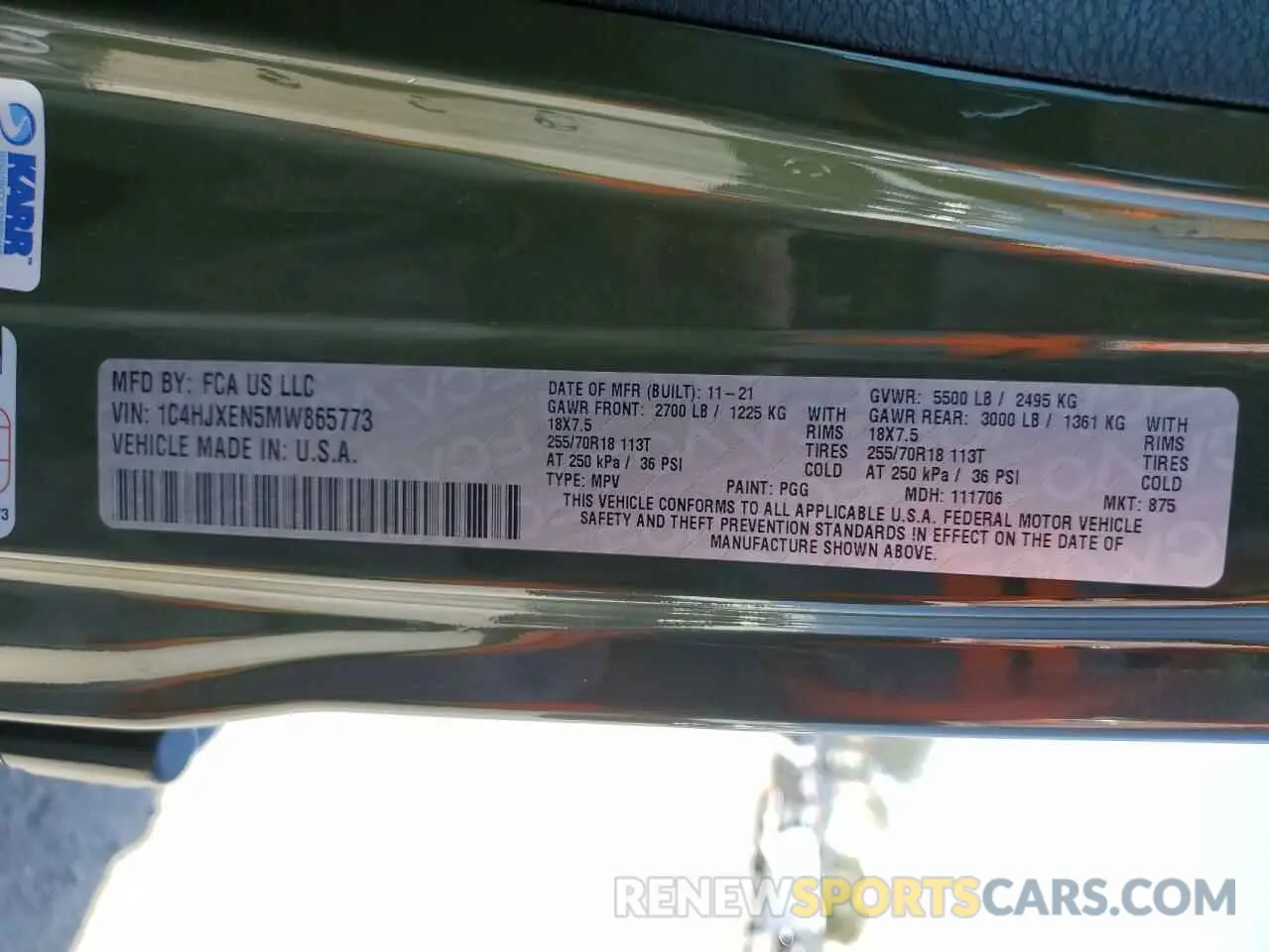 15 Photograph of a damaged car 1C4HJXEN5MW865773 JEEP WRANGLER 2021