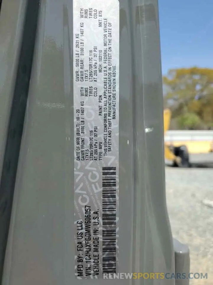 14 Photograph of a damaged car 1C4HJXFG0MW606057 JEEP WRANGLER 2021