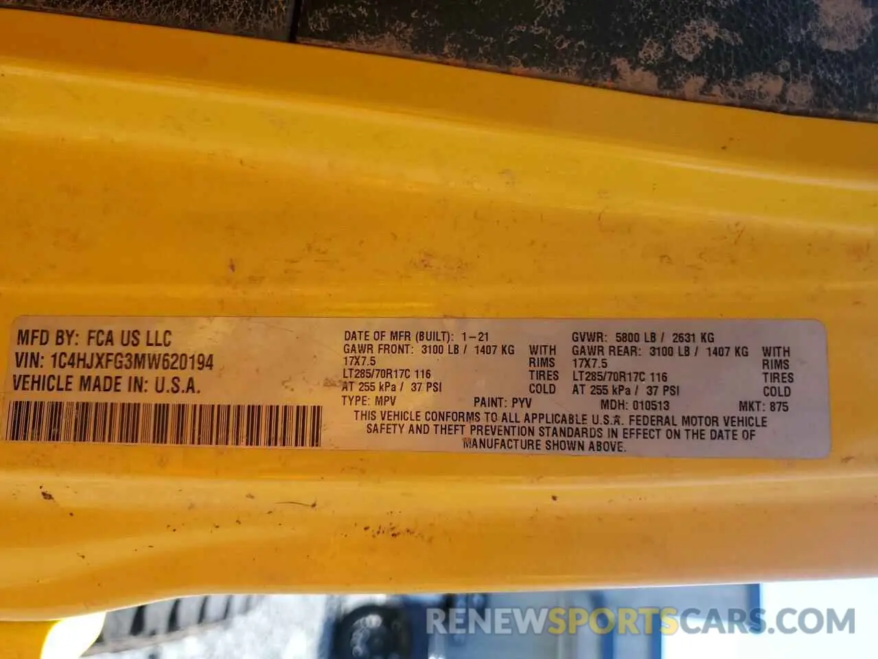 13 Photograph of a damaged car 1C4HJXFG3MW620194 JEEP WRANGLER 2021