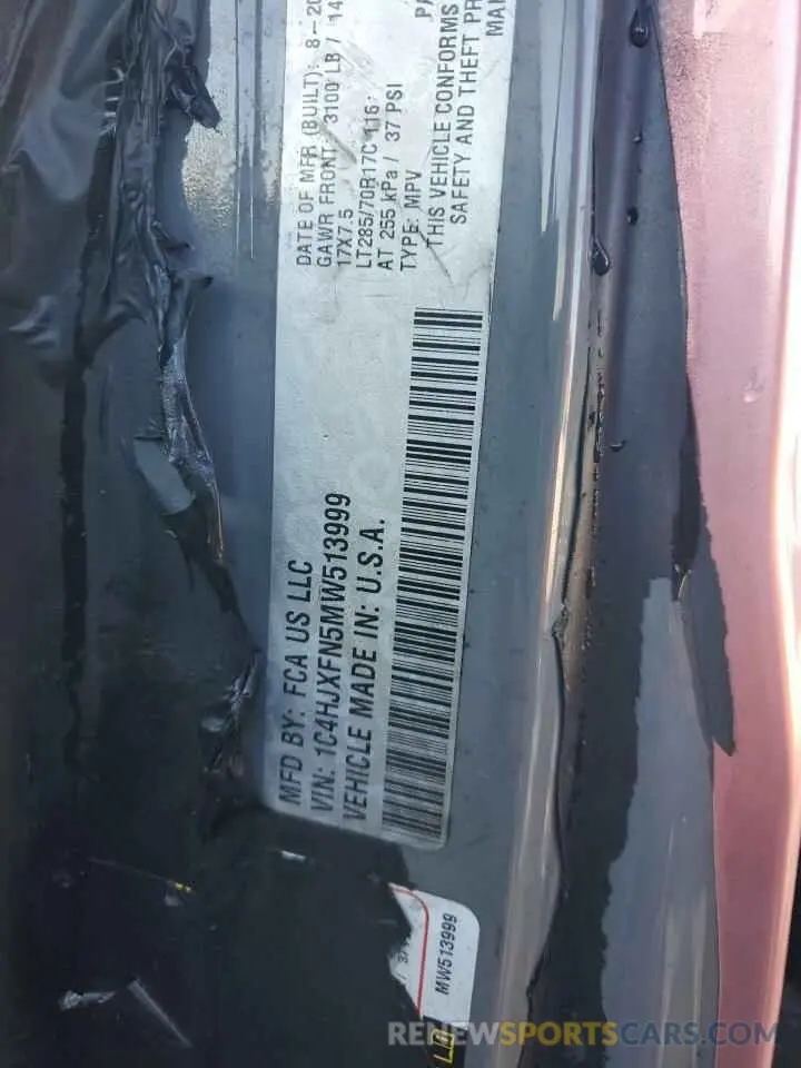 13 Photograph of a damaged car 1C4HJXFN5MW513999 JEEP WRANGLER 2021