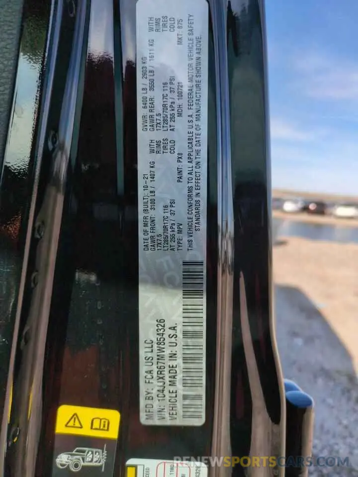 14 Photograph of a damaged car 1C4JJXR67MW854326 JEEP WRANGLER 2021