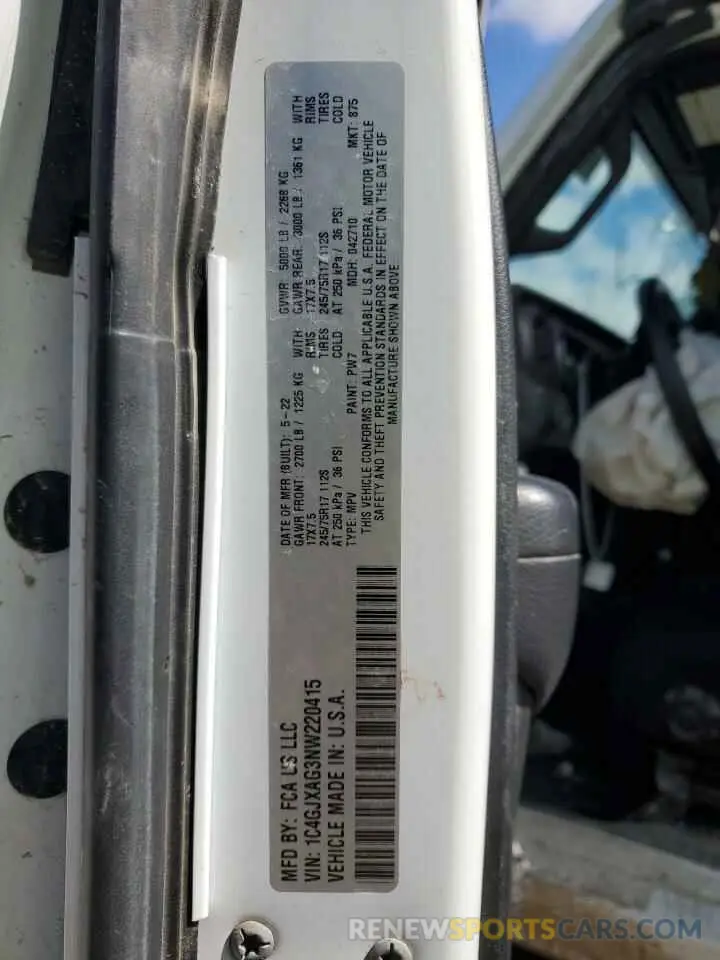 12 Photograph of a damaged car 1C4GJXAG3NW220415 JEEP WRANGLER 2022