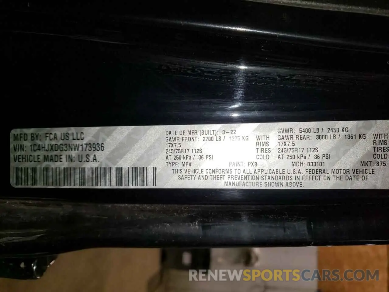12 Photograph of a damaged car 1C4HJXDG3NW173936 JEEP WRANGLER 2022