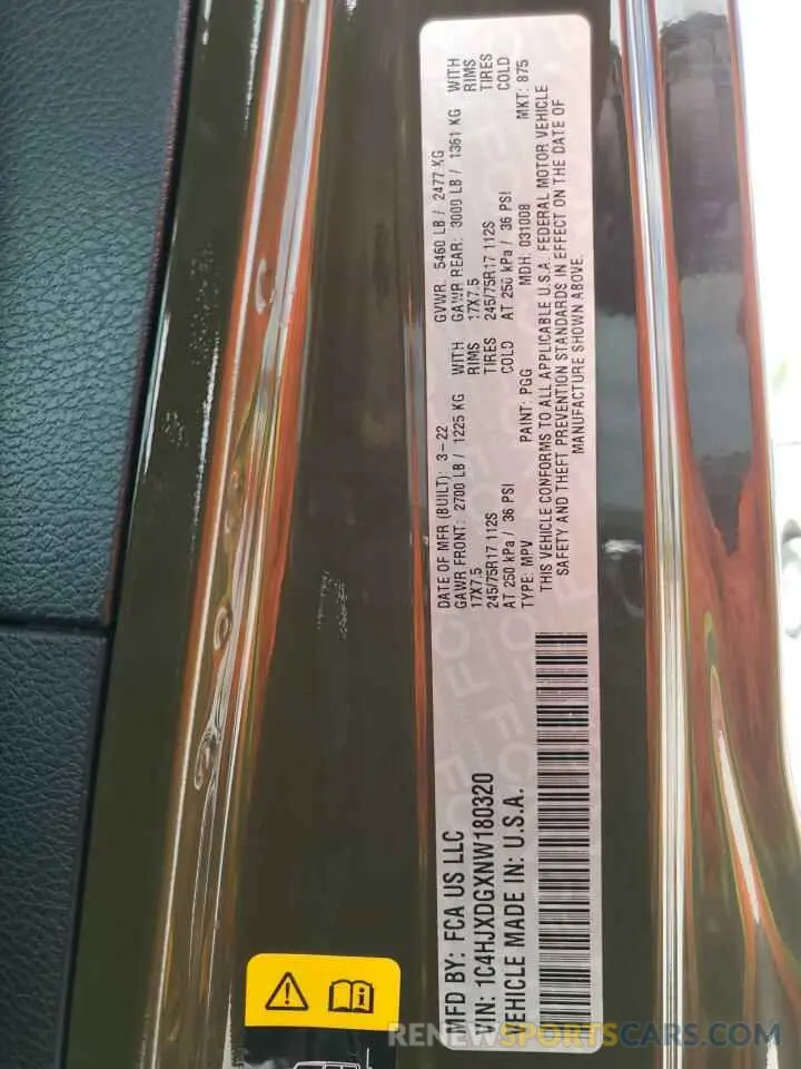 12 Photograph of a damaged car 1C4HJXDGXNW180320 JEEP WRANGLER 2022