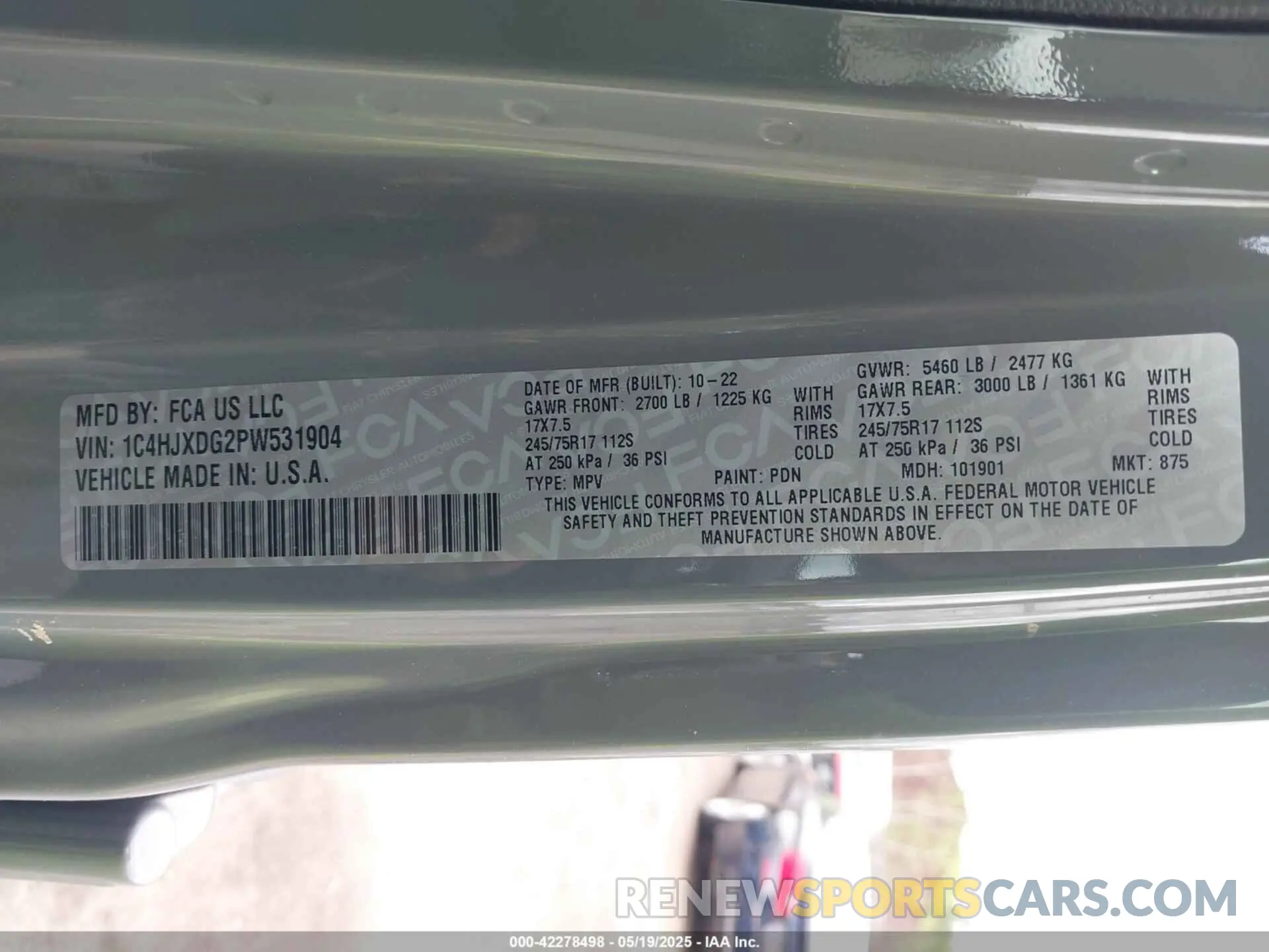 9 Photograph of a damaged car 1C4HJXDG2PW531904 JEEP WRANGLER 2023